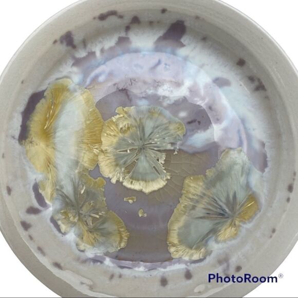 Crystalline Glaze Small Ceramic Trinket Dish- Yellow & Lilac - Picture 3 of 4